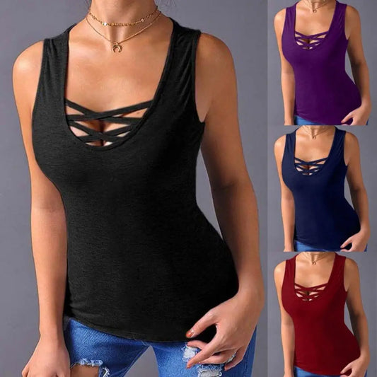 Solid Color Women Crisscross Tank top