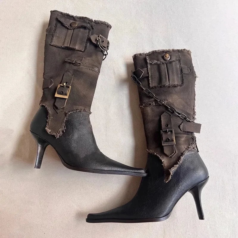 Pointed Belt Buckle Boot